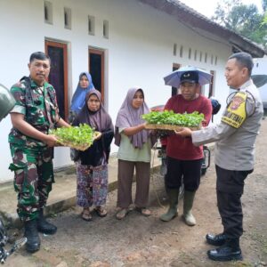 Bhabinkamtibmas Desa Lendang Ara Polsek Kopang Salurkan Bibit Terong Kepada Warga